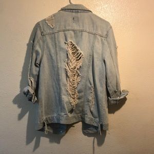 Oversized distressed denim jacket